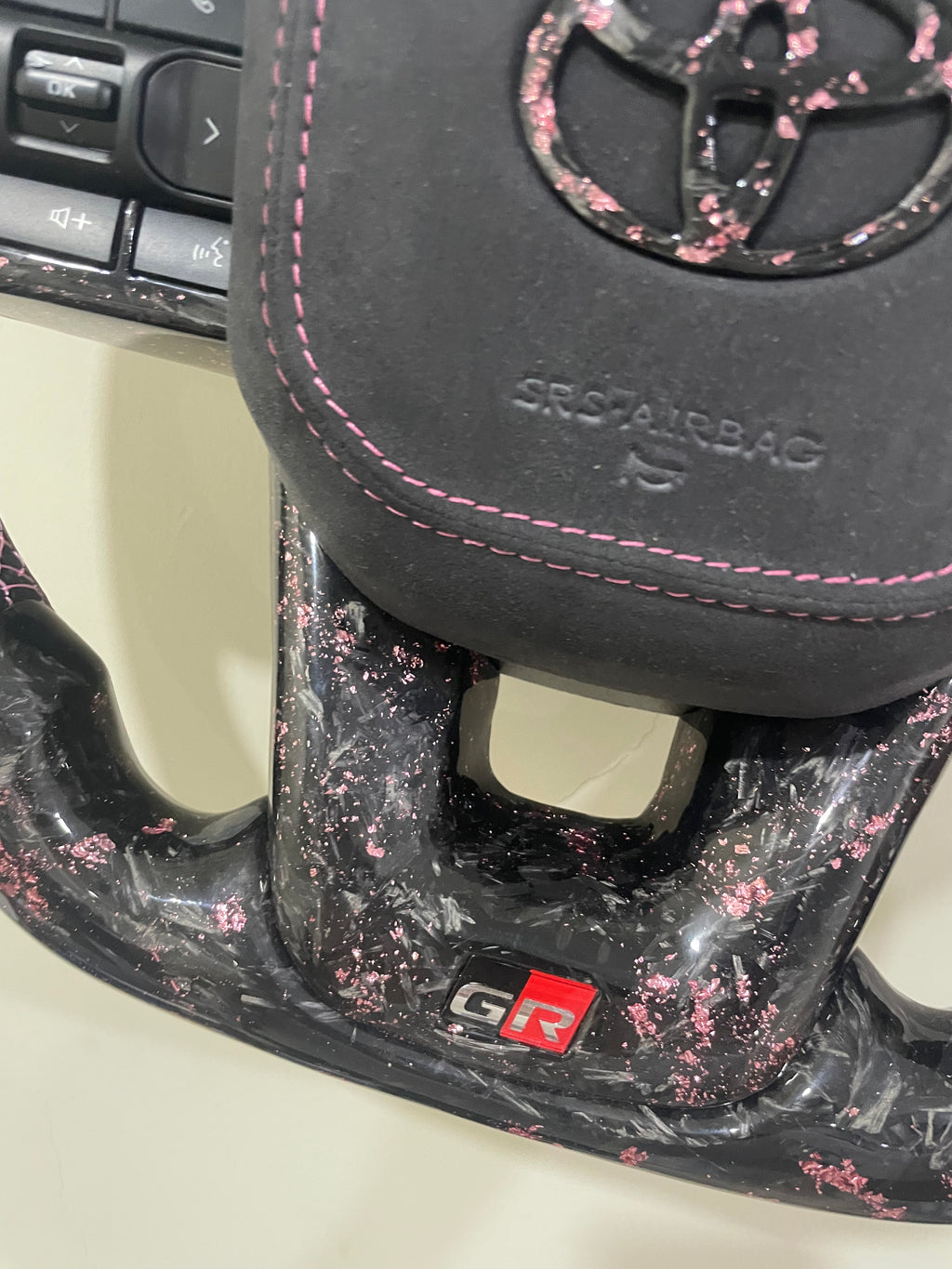 TOYOTA PINK FORGE CARBON GR STEERING -ALCANTARA AIRBAG COVER